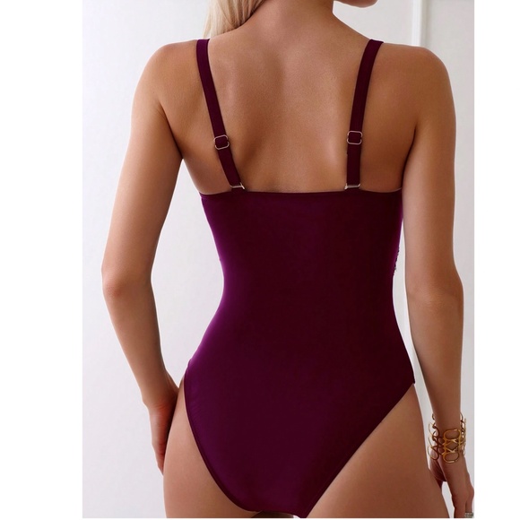 Boho Navy Blue Scallop Detail Color Block Monokini One Piece Swimsuit - Picture 8 of 12